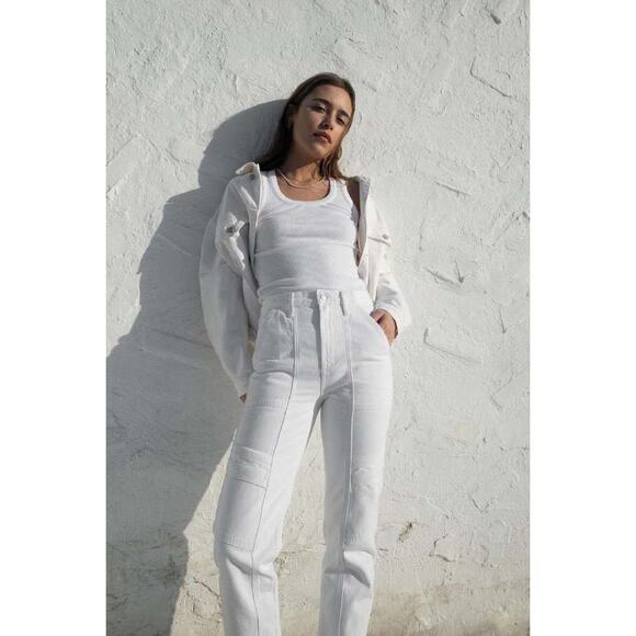 AGOLDE Cargo-Jeans Cooper Straight Leg High Rise Relaxed Milkshake Wash Size 31 - Picture 2 of 16